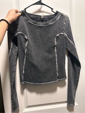 Free People Washed Charcoal Long Sleeve Top